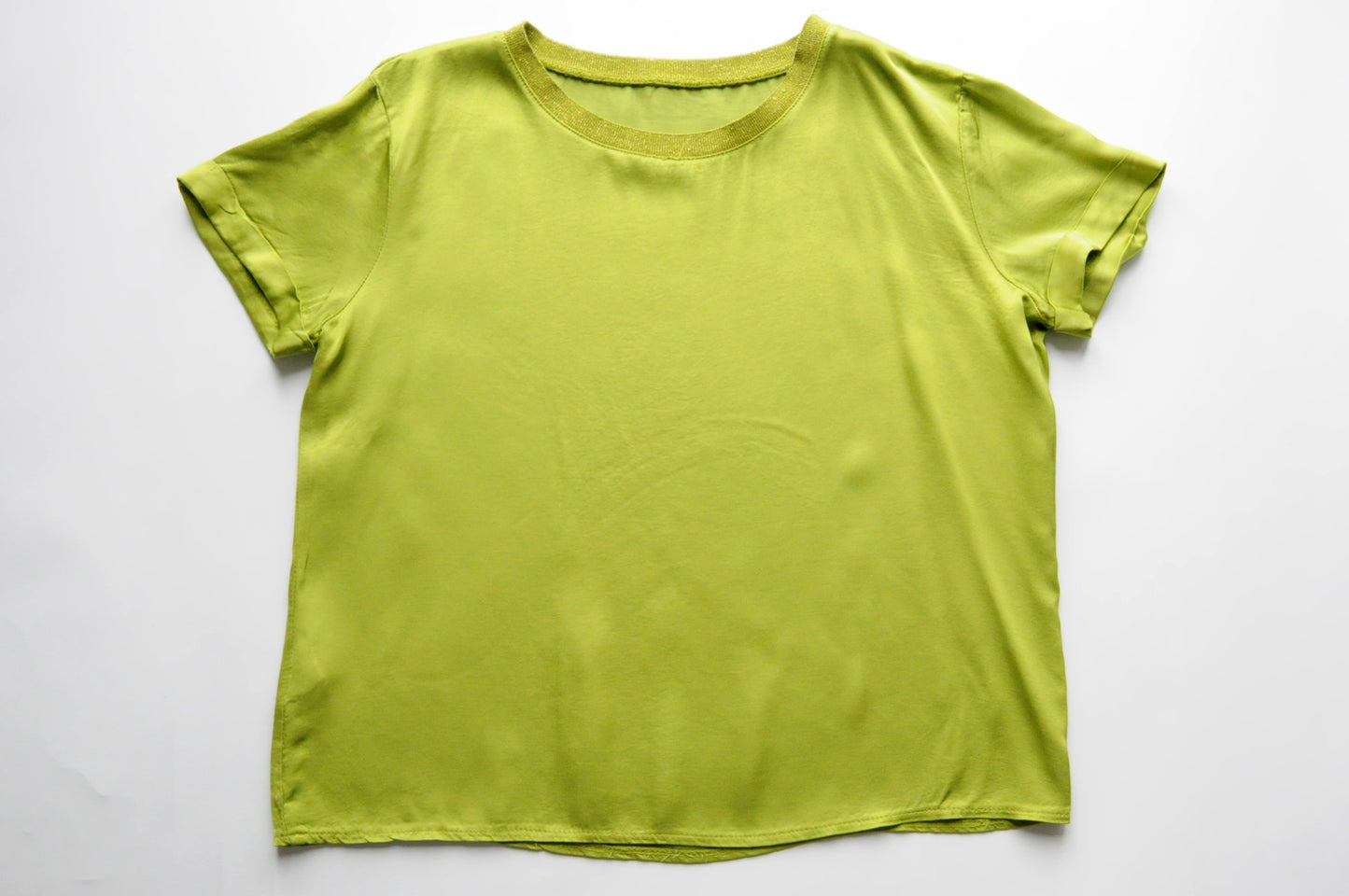 Green oversized satin top with gold lurex